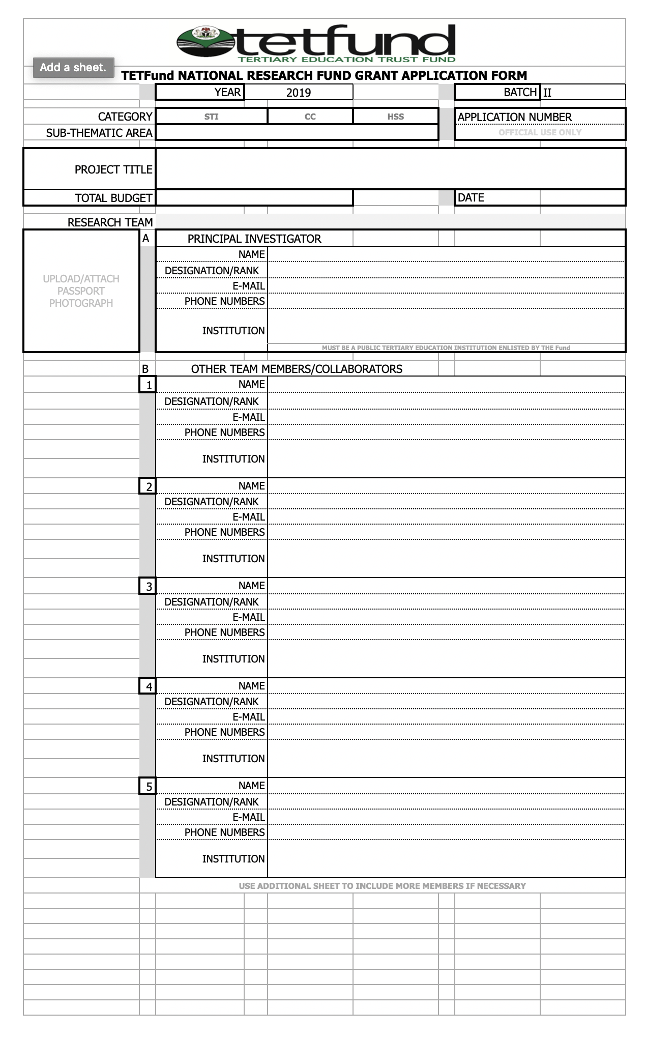 NRF Application Form TERTIARY EDUCATION TRUST FUND